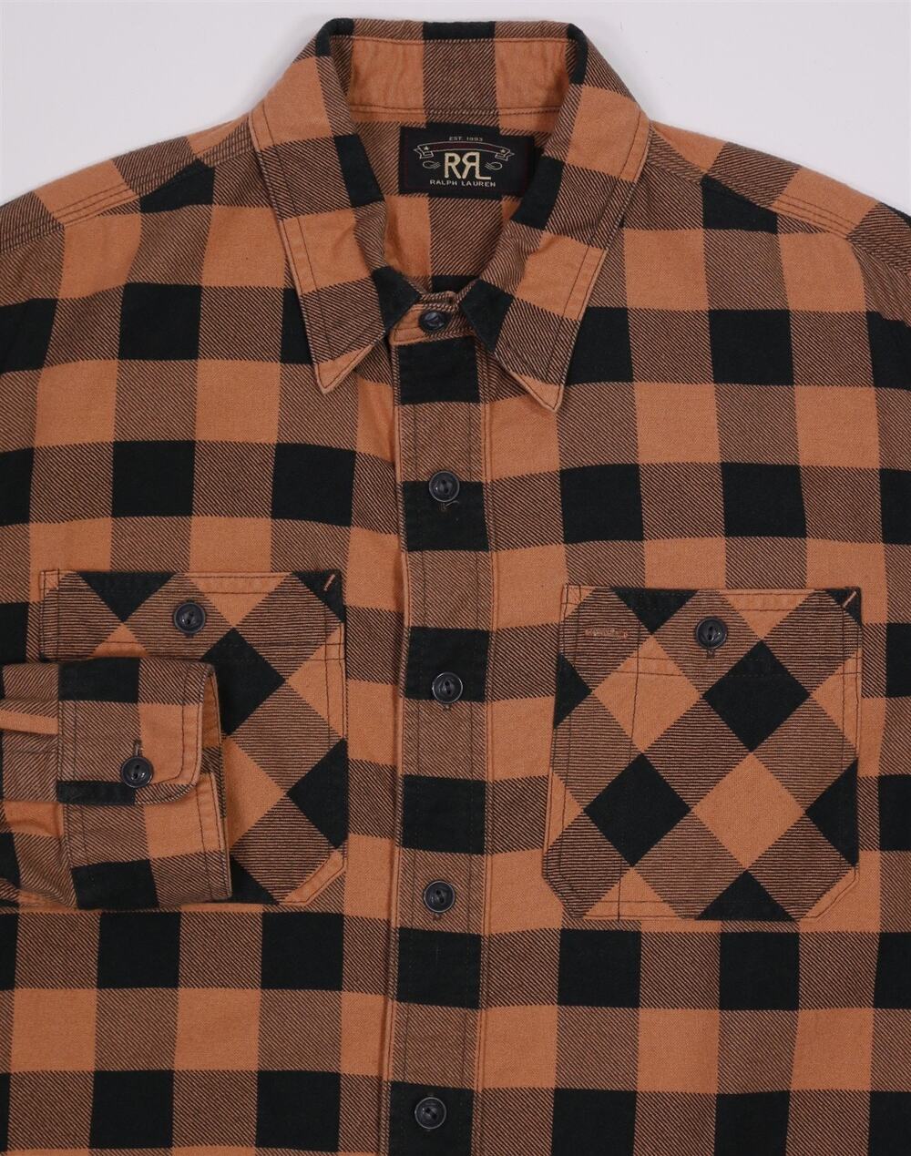 RRL Double RL Ralph Lauren Orange Black Check Flannel Button-Up Shirt Medium